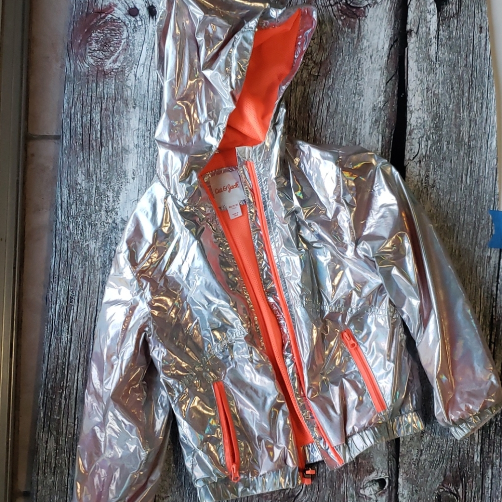 Cat & Jack Silver Iridescent Zip jacket sz XS 4/5